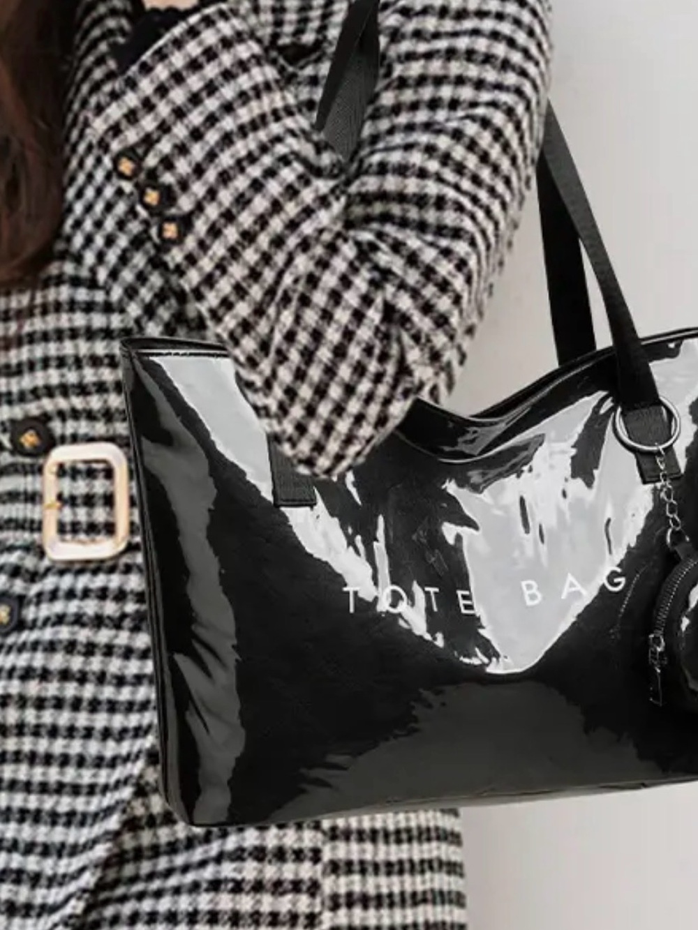 THE TOTE 👜 BAG! Black Glossy Tote Bag & Coin Purse- Water Proof